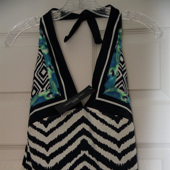 Carmen Marc Valco NWT Halter V-Neck Printed Tankini Top Swim Blue White Green S - Picture 8 of 8